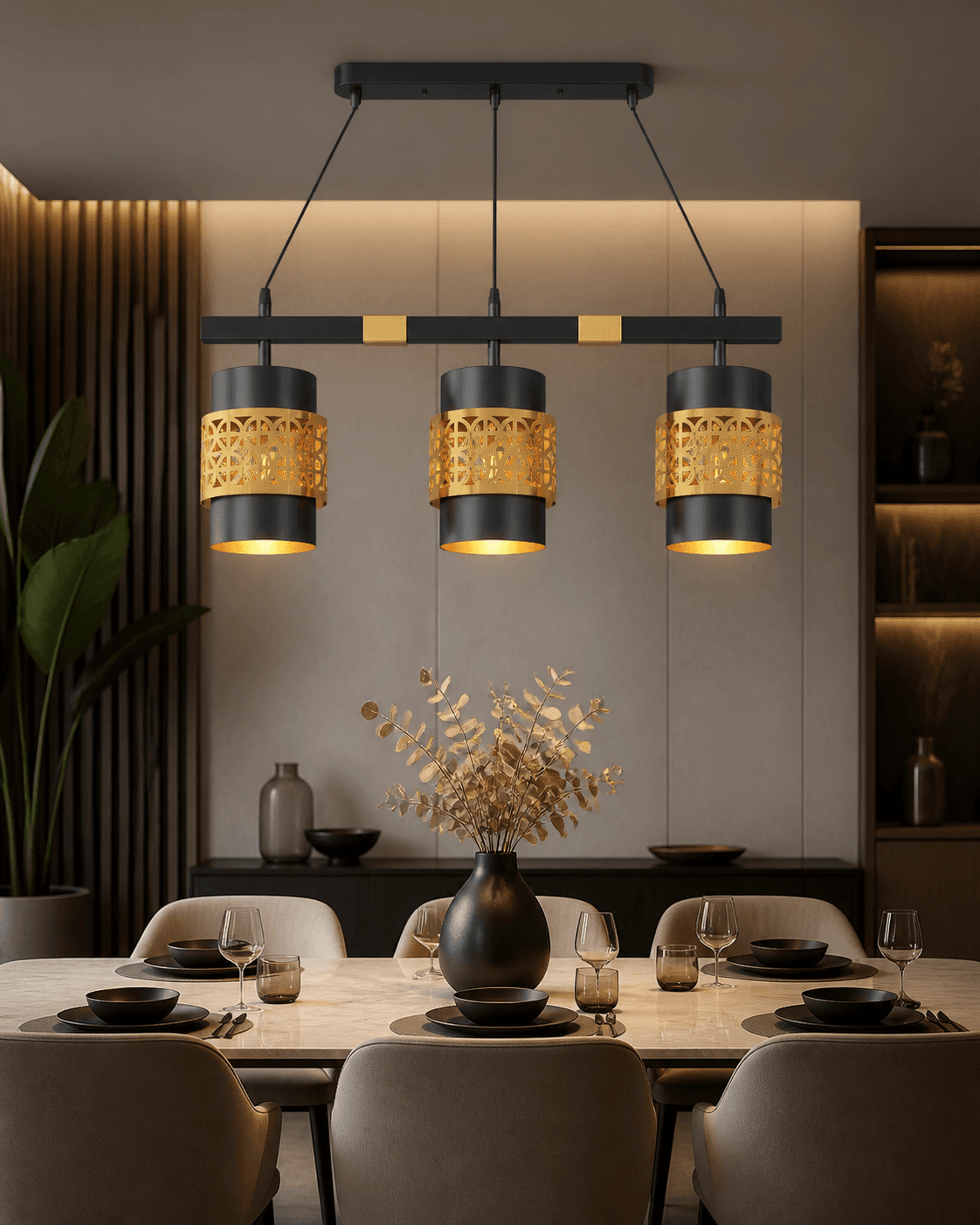 Modern Multi-Light Pendant with Gold Accents