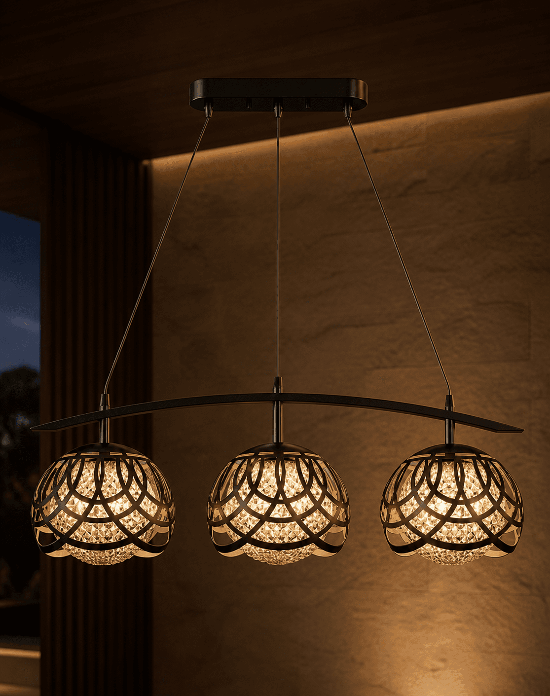 Modern 3-Light Curved Bar Chandelier