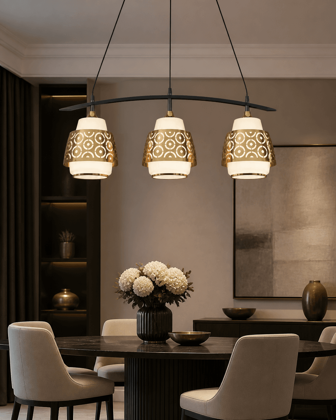 Modern 3-Light Curved Bar Pendant
