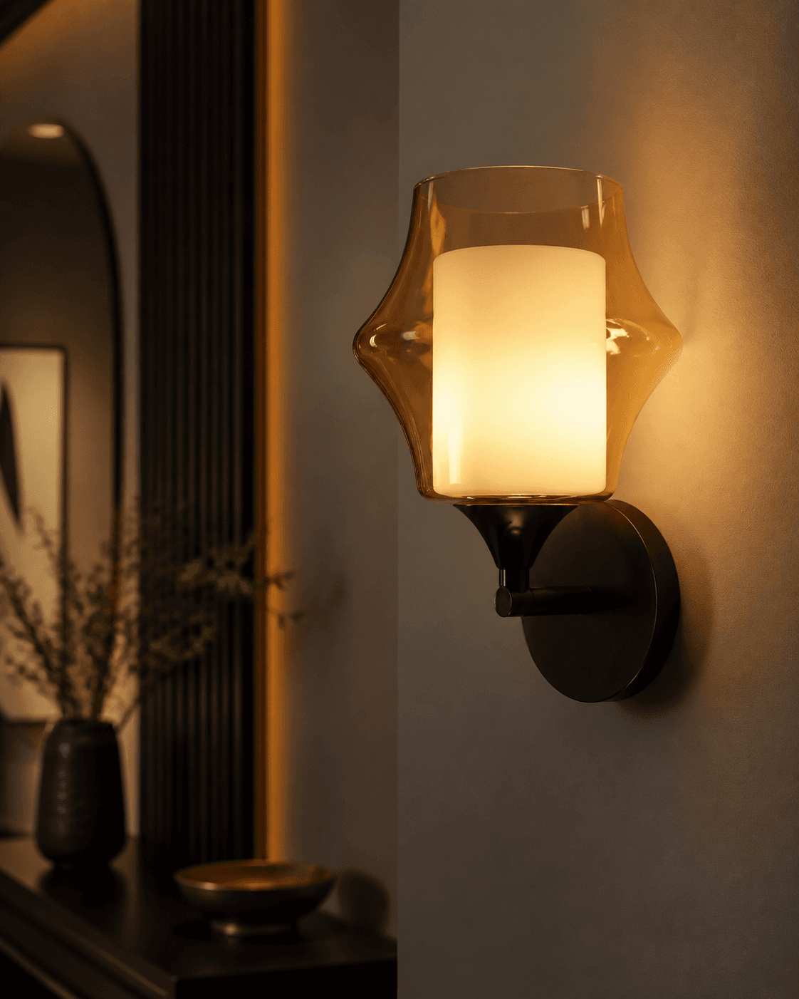 Amber Glass Modern Wall Sconce