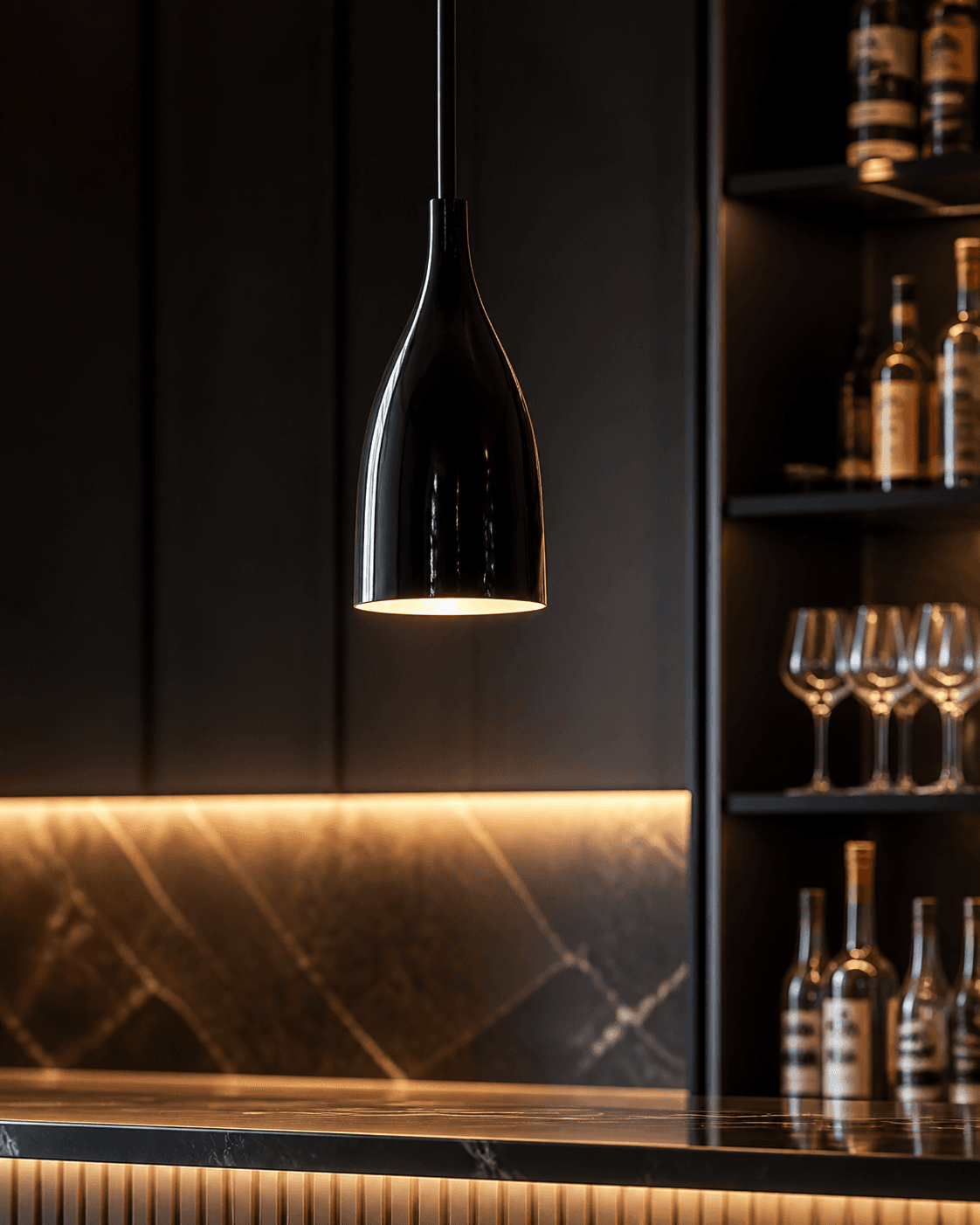 Modern Glossy Black Bottle Pendant Light