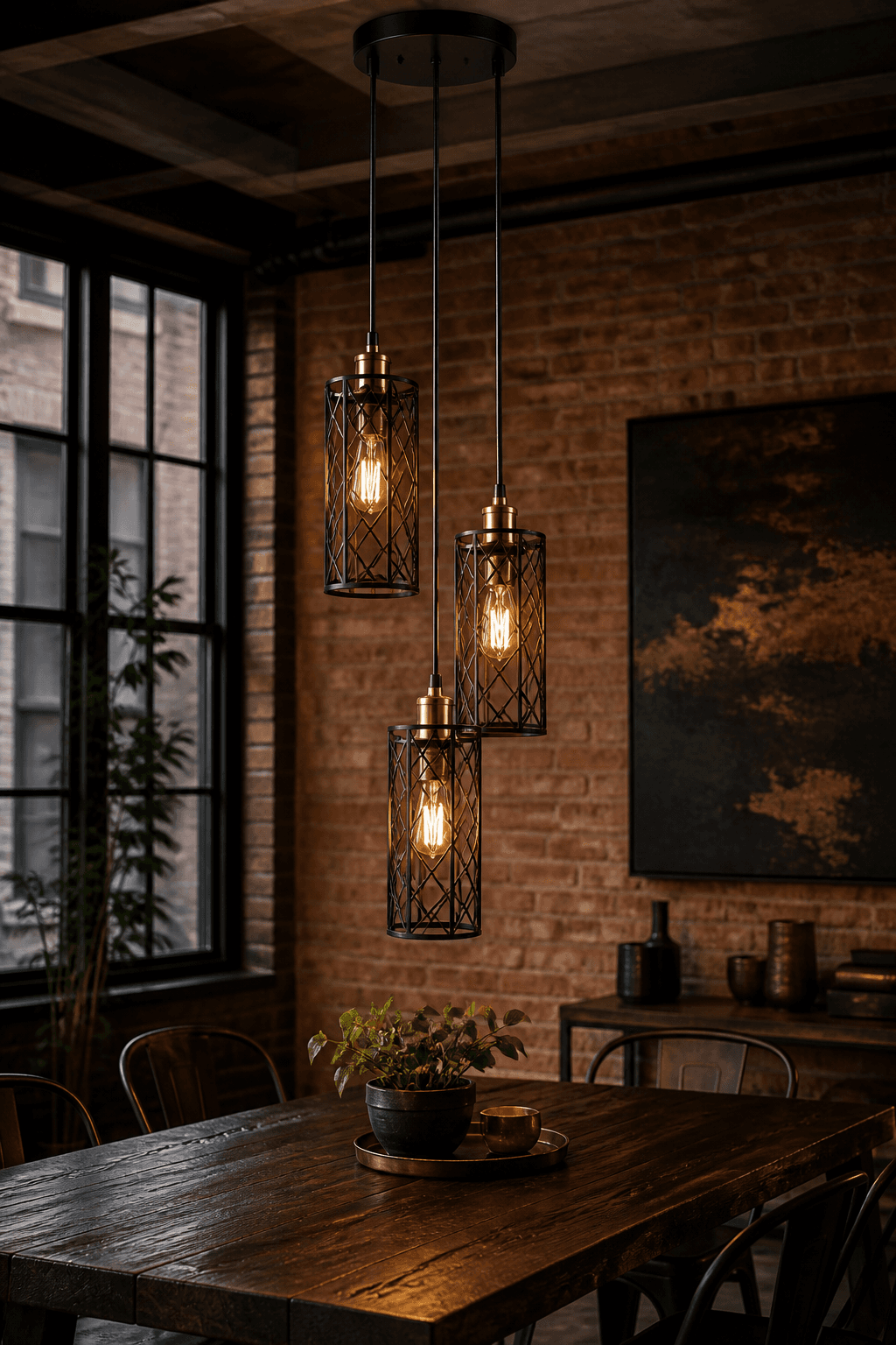 Triple Cage Pendant Light