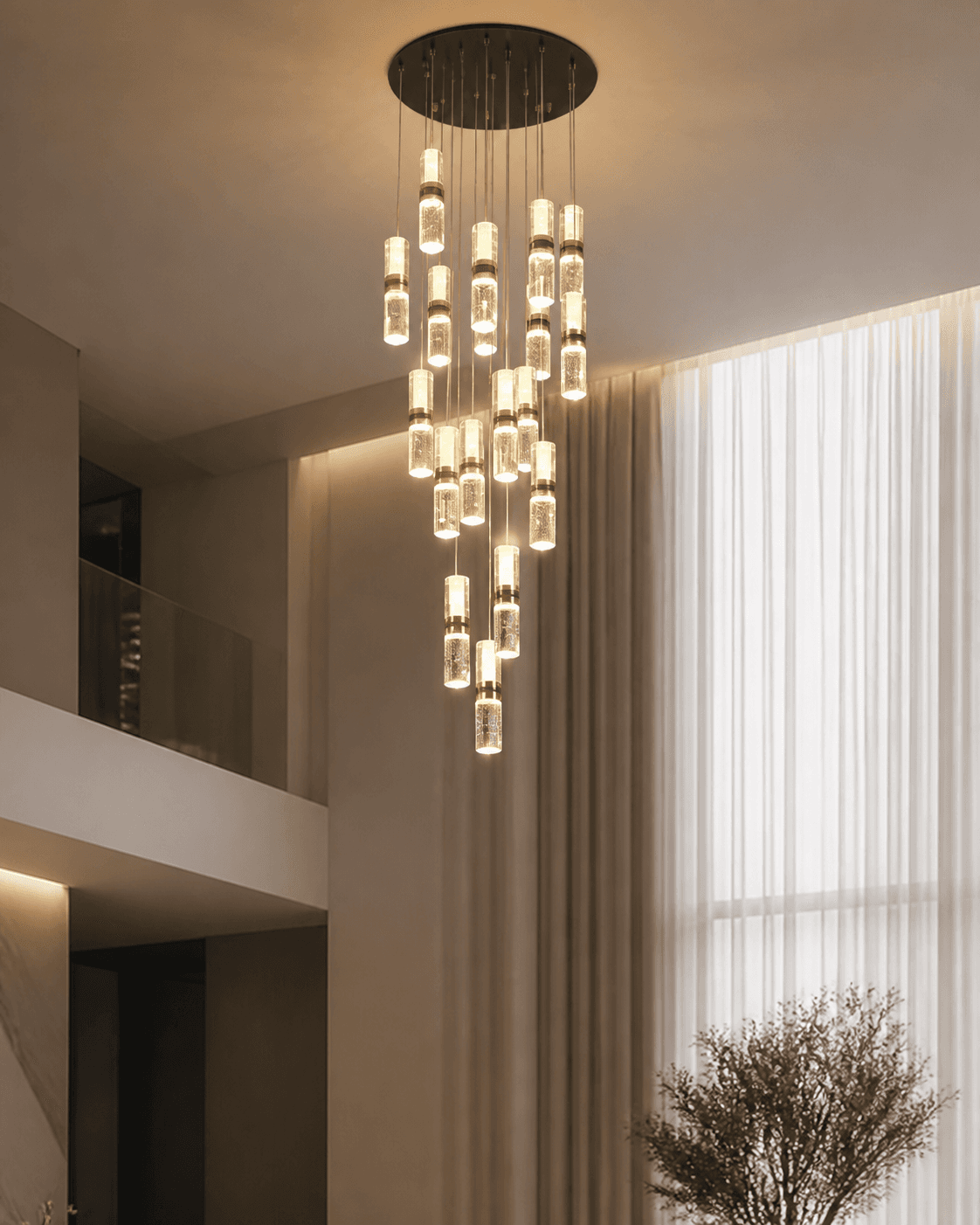 Luxury Multi-Drop Crystal Cylinder Chandelier