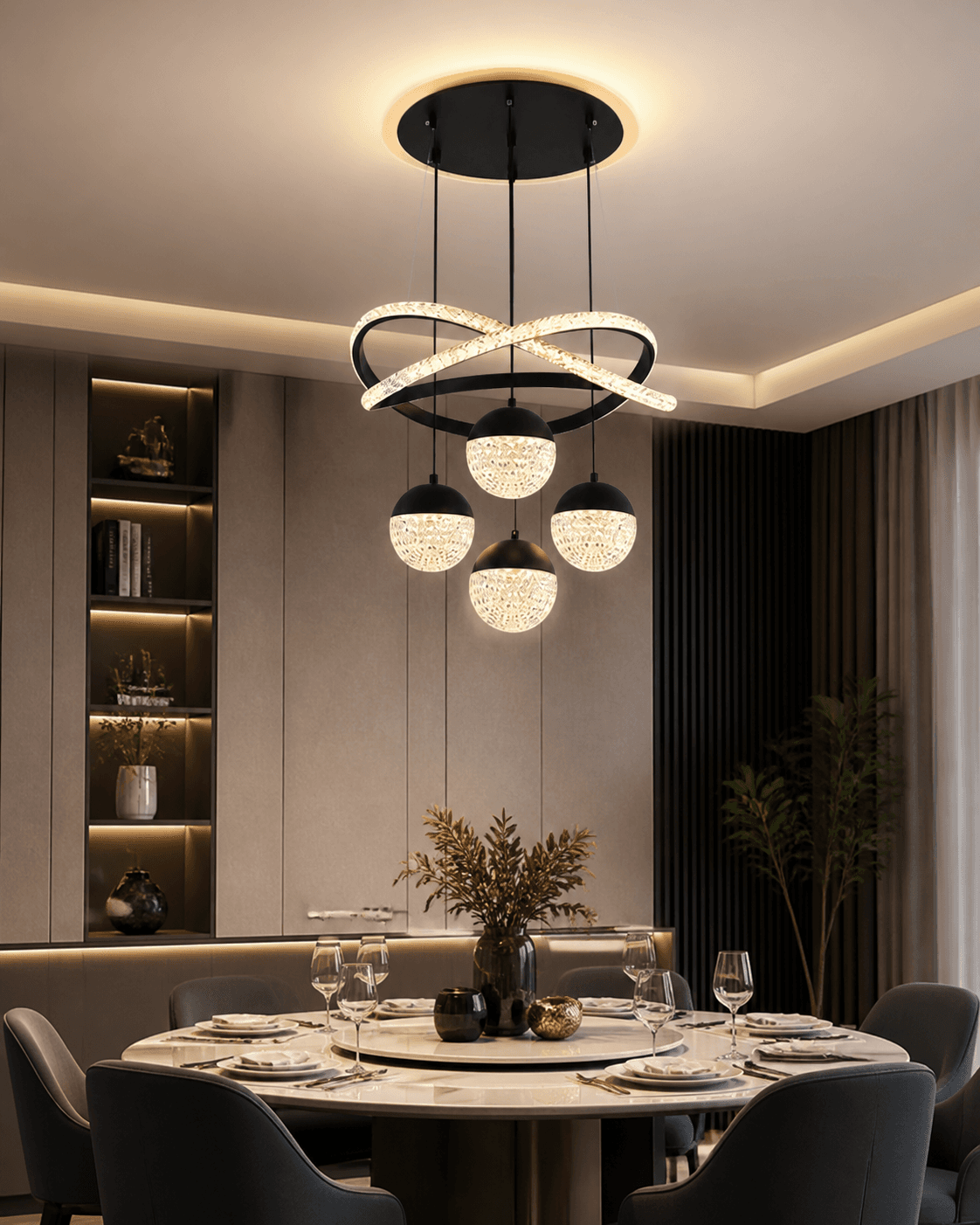 Ring Chandelier with Crystal Globe Lights