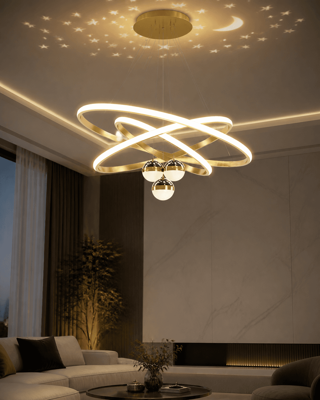Ring Chandelier with Starry Projection
