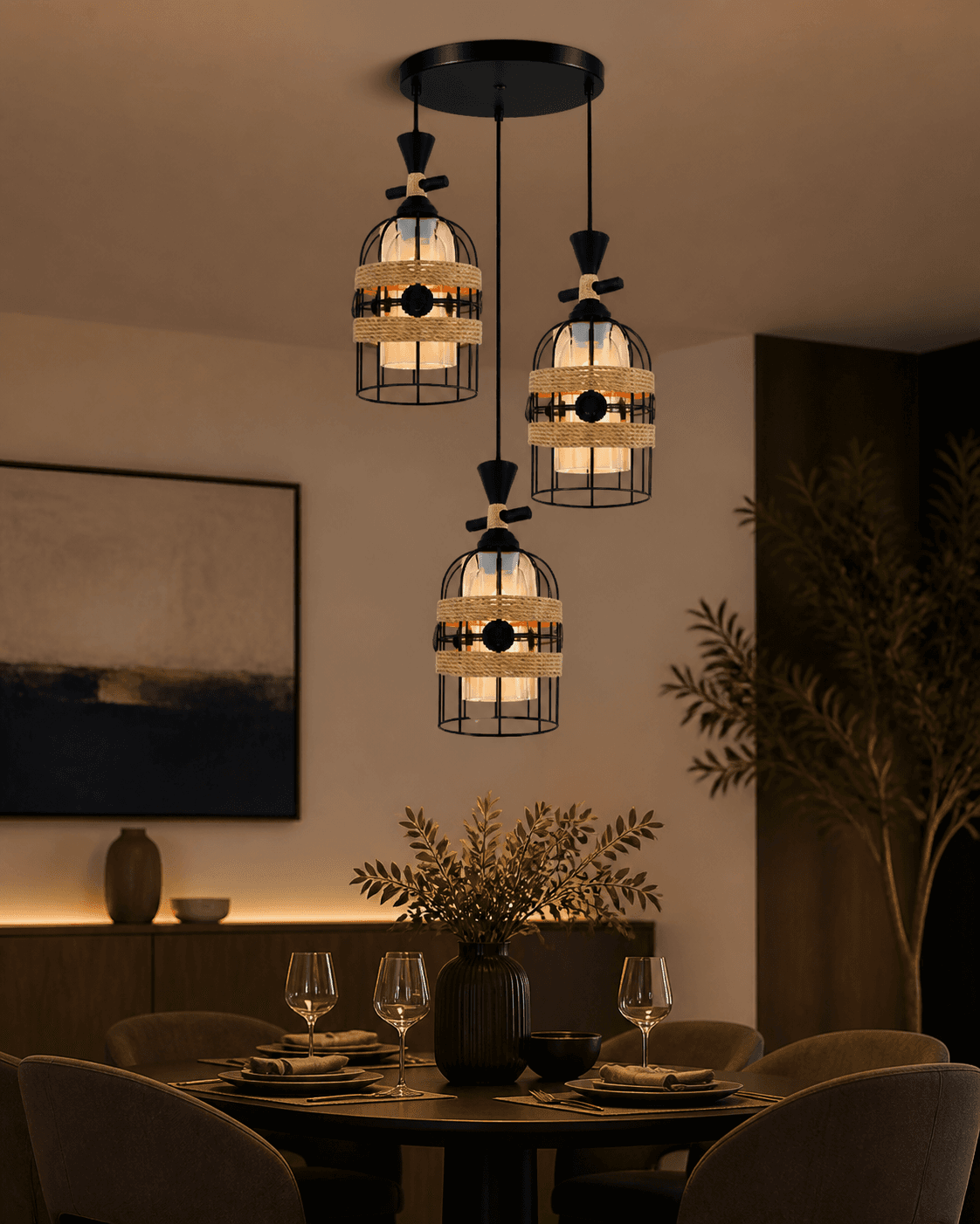Triple Cage Pendant Hanging Light