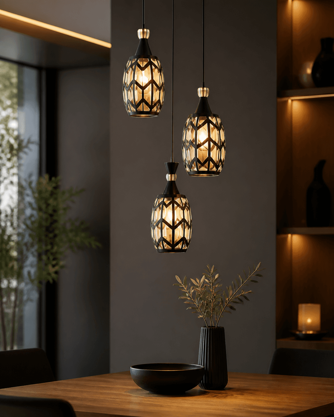 Modern 3-Light Geometric Cage Pendant
