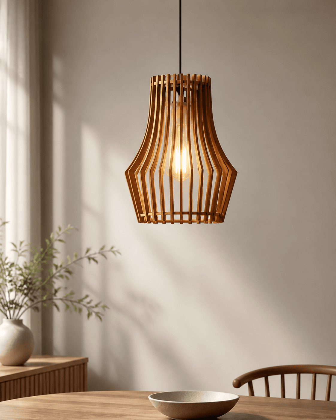 Modern Curved Wooden Cage Pendant Light