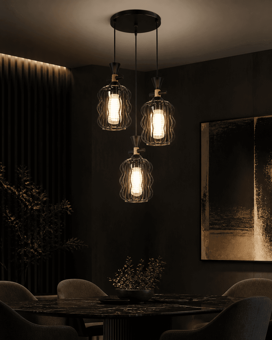 Modern Wavy Cage Pendant Chandelier