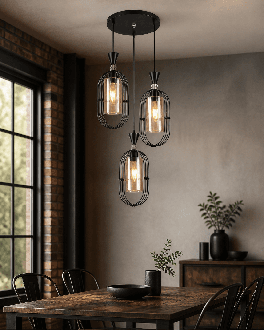 Modern Industrial Cage Pendant Chandelier