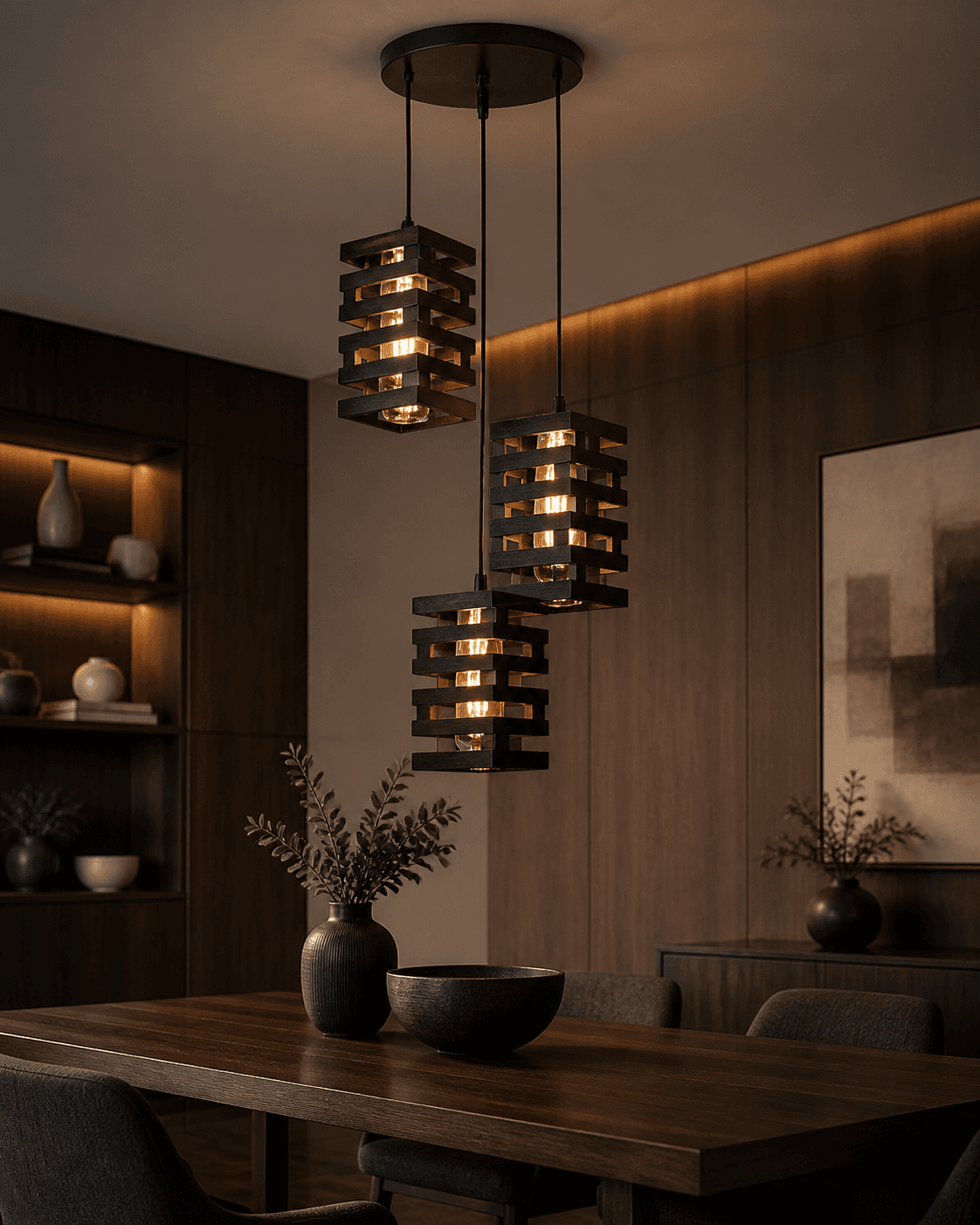 Modern Stacked Cage Pendant Chandelier