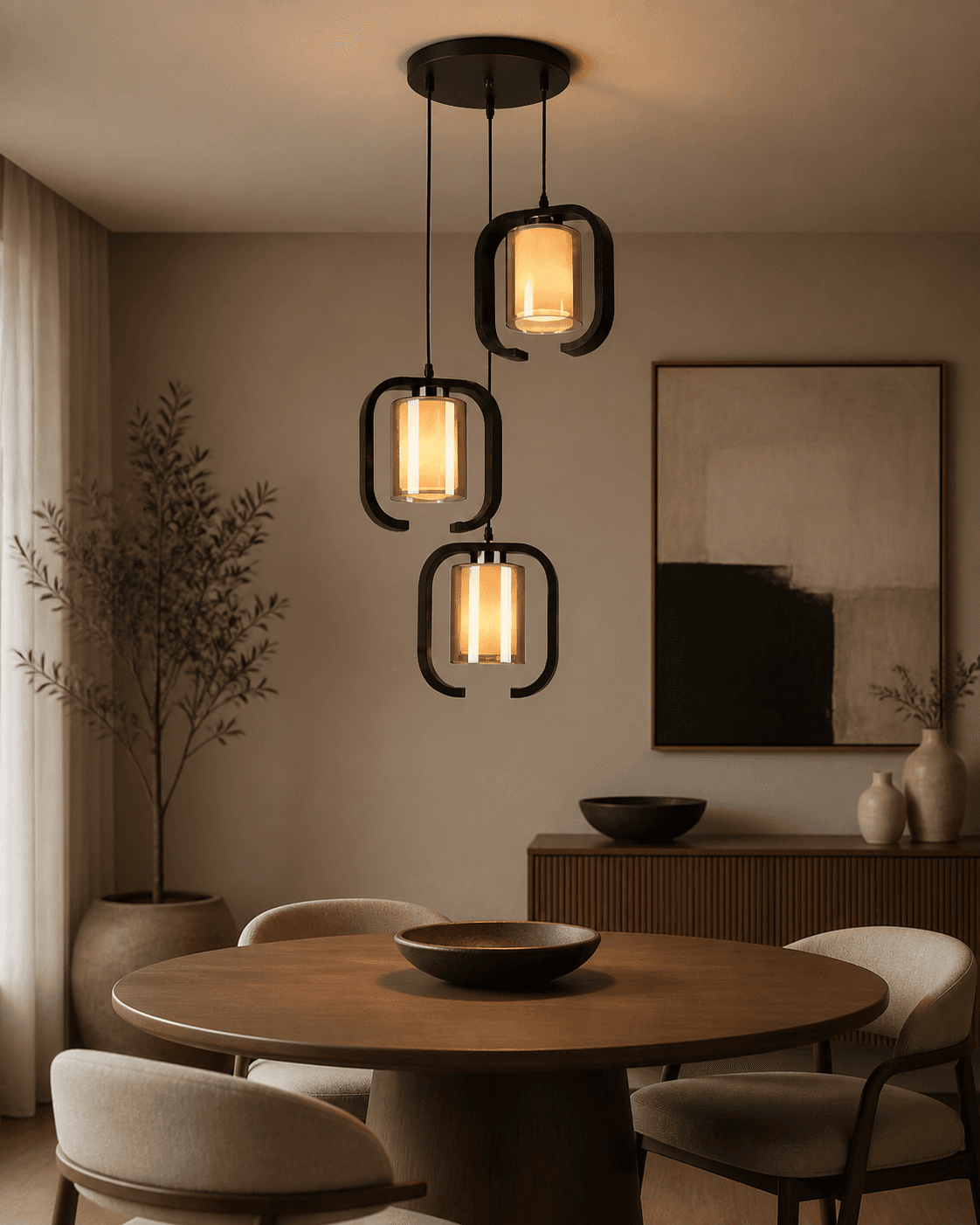 Modern C-Frame Pendant Chandelier