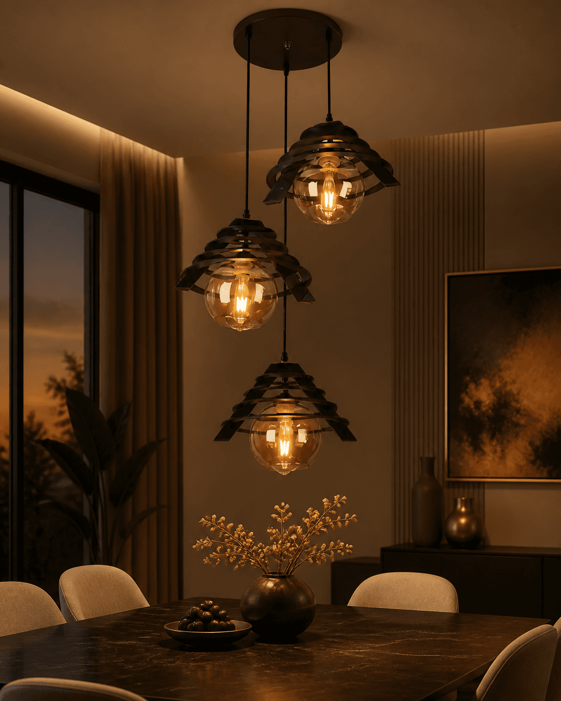 Modern Wavy Cage Globe Pendant Chandelier