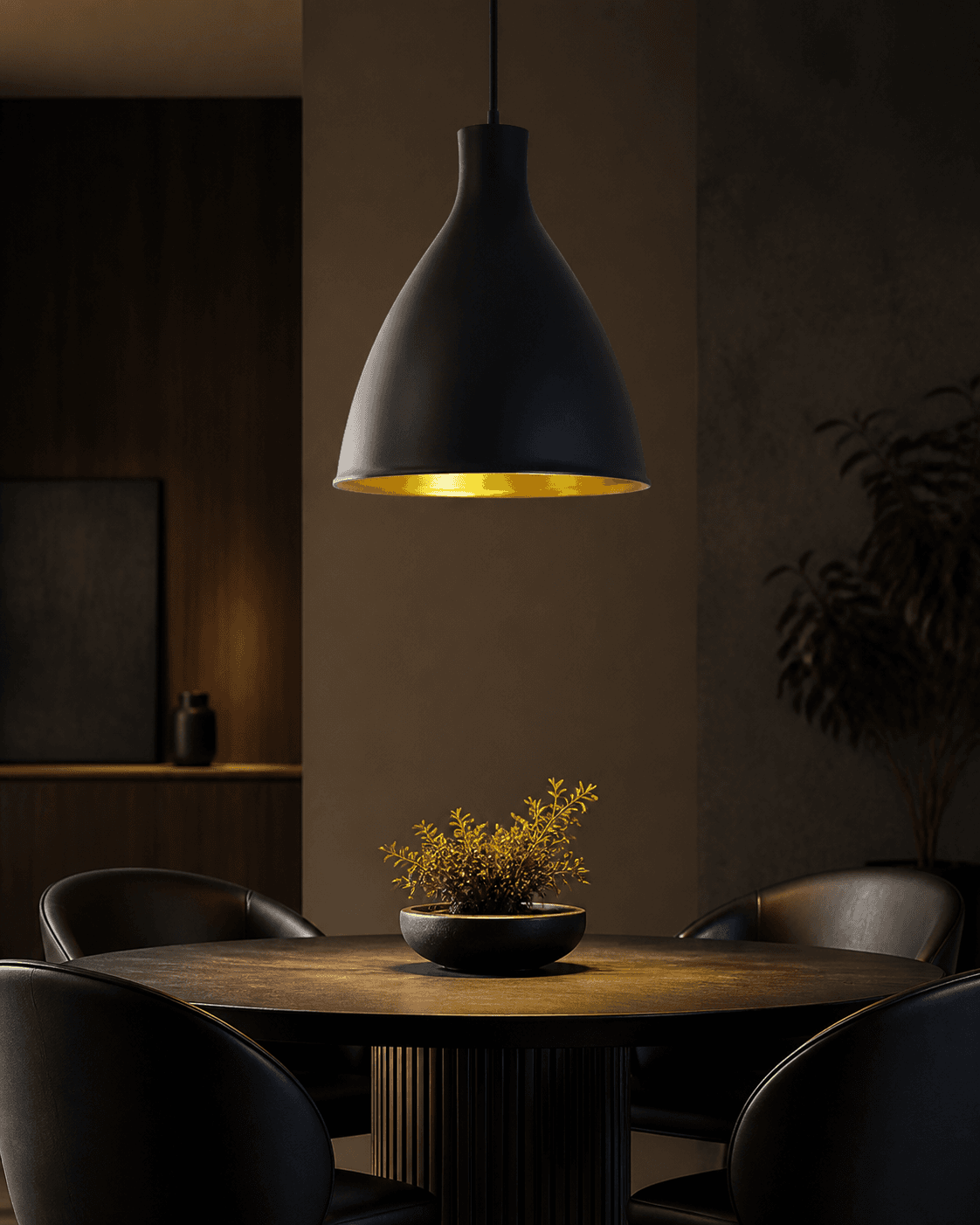 Industrial Black and Gold Conical Pendant Light