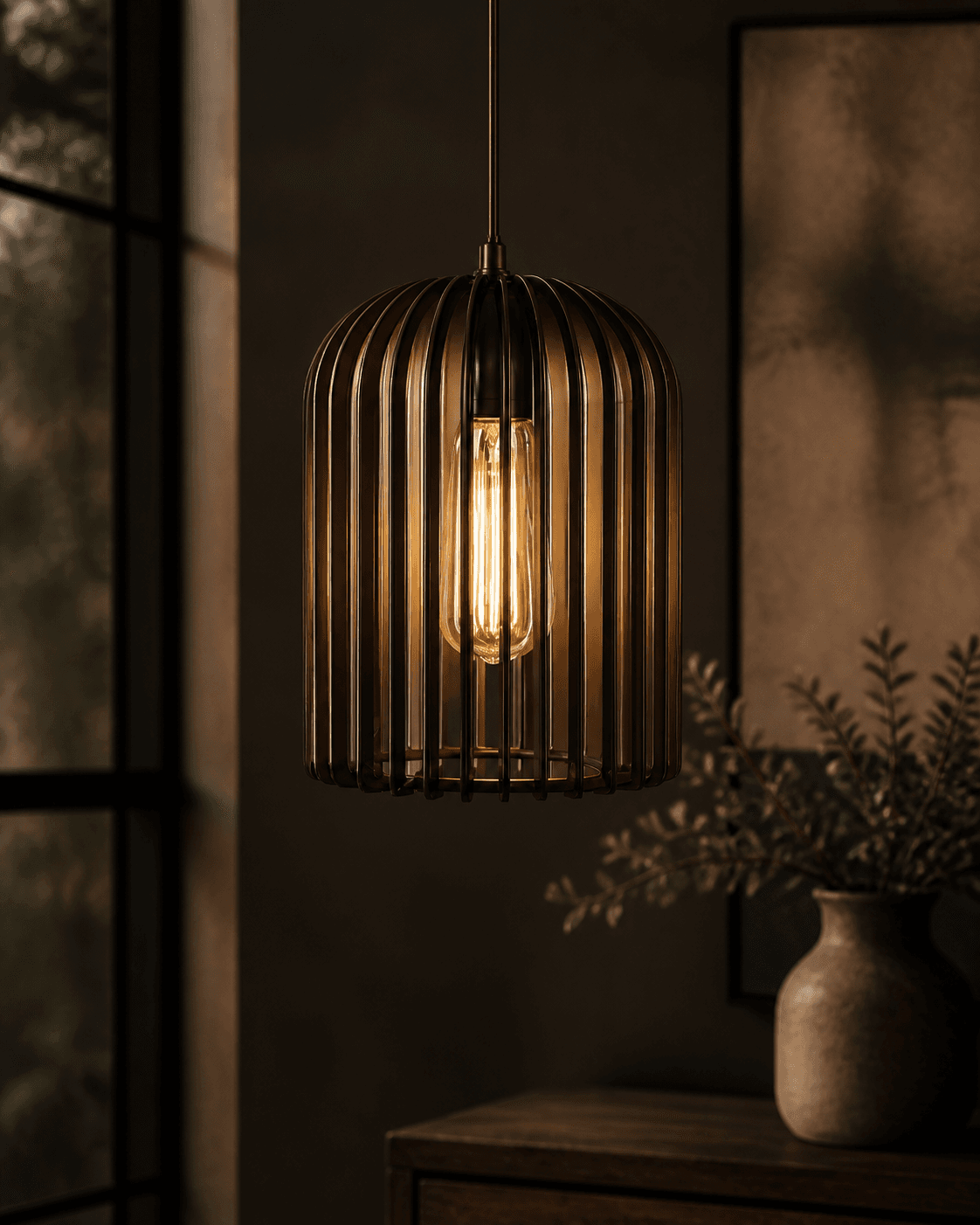 Ribbed Metal Cage Pendant Light